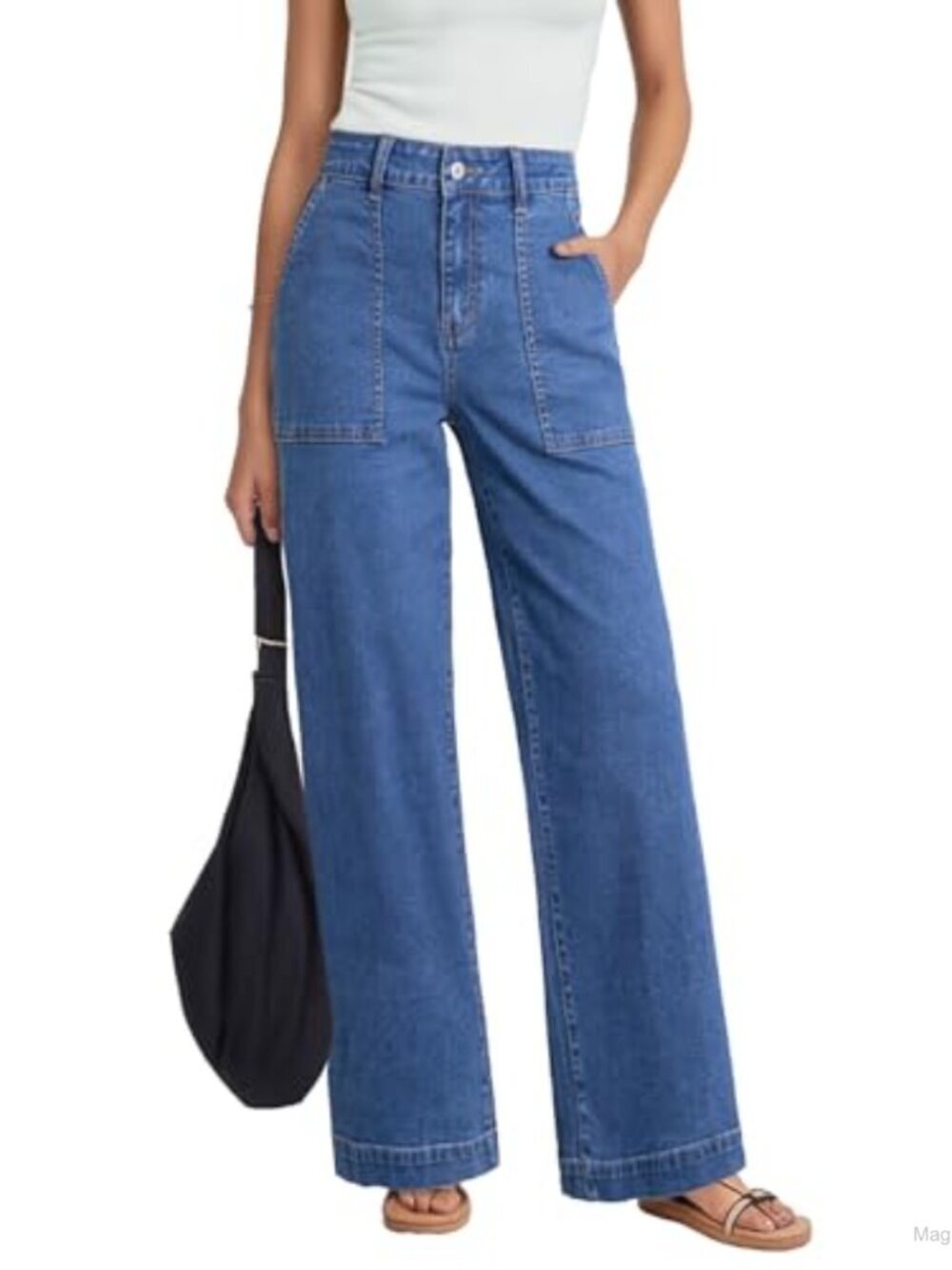 Women's High Waisted Stretch Straight Leg Colorblock Denim Jeans